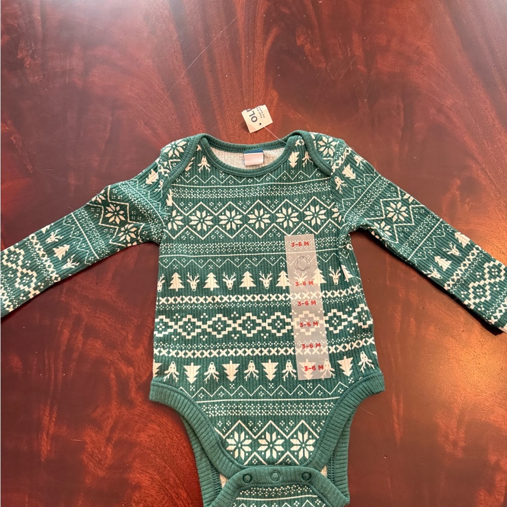 Old Navy Green and White onesie